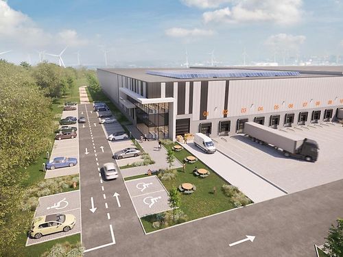 Nieuwbouwmagazijn in industriepark te Evergem