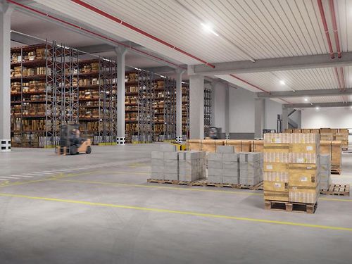Nieuwbouwmagazijn in industriepark te Evergem